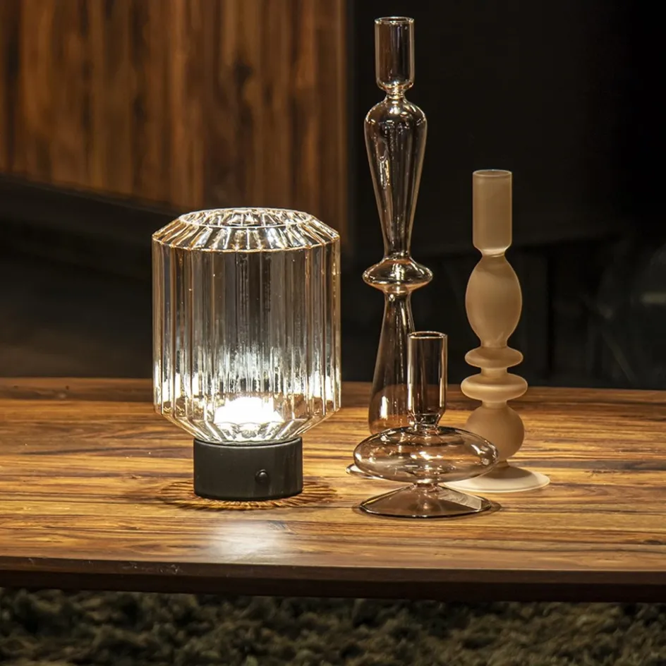 Tafellamp op batterij amber/zwart dimbaar>Straluma Hot