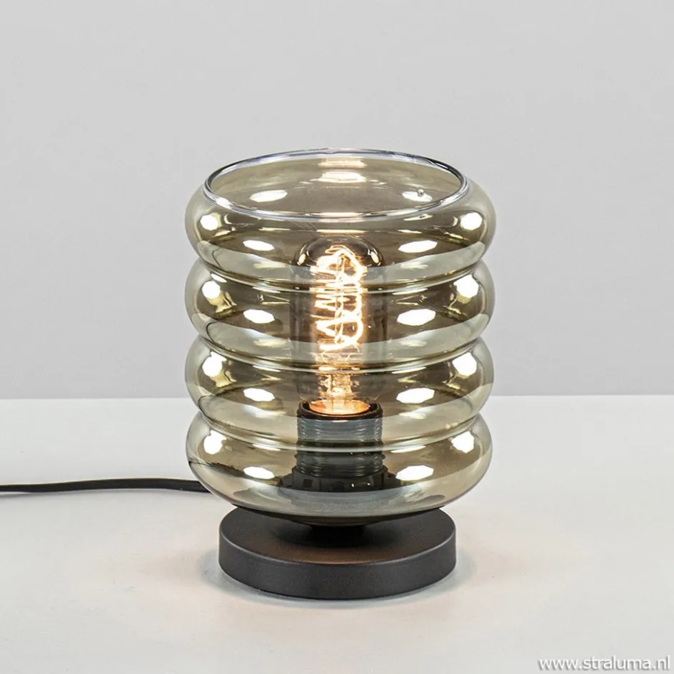 Tafellamp Quinto cilinder rib smoke/zw>Straluma Discount