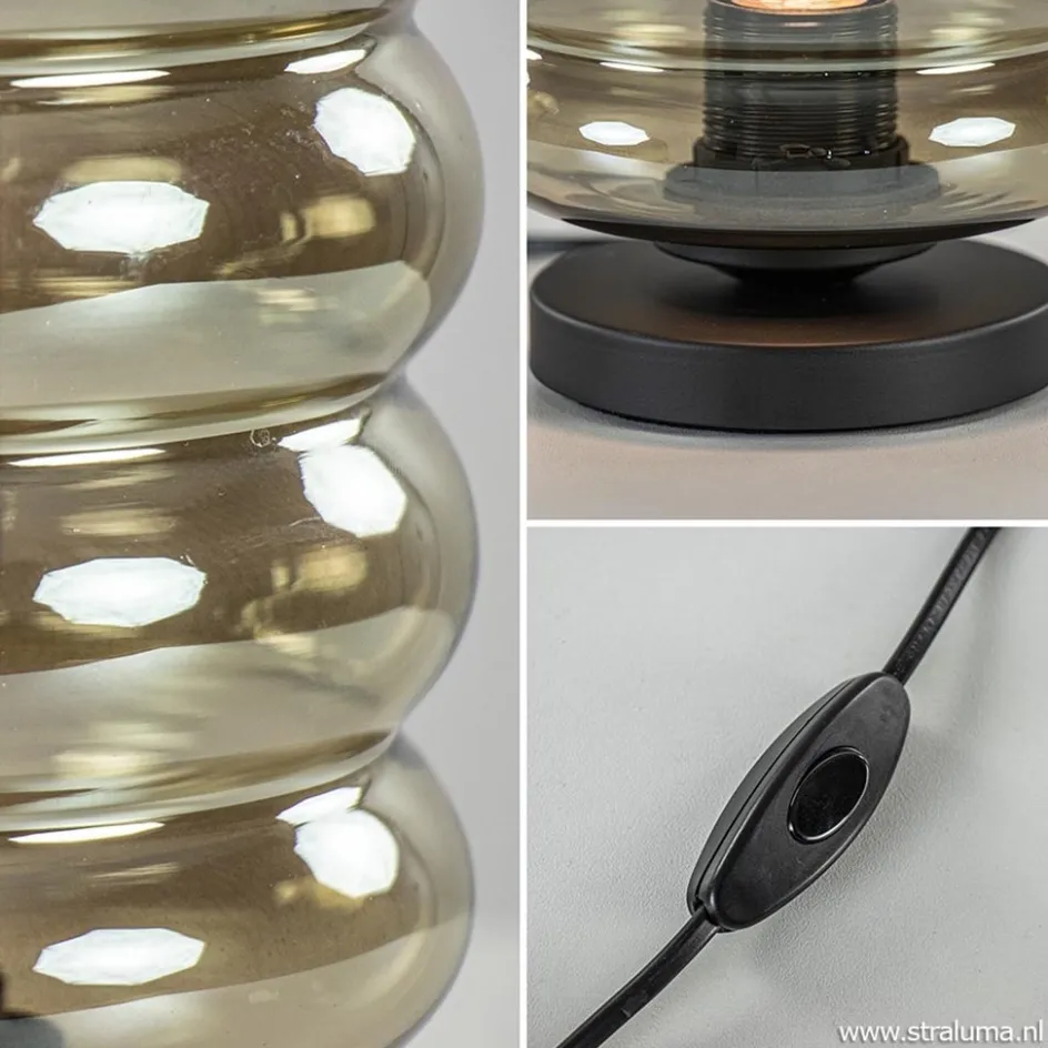 Tafellamp Quinto cilinder rib smoke/zw>Straluma Discount