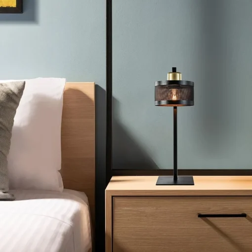 Tafellamp zwart/goud met ronde kap>Straluma Discount