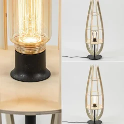 Tafellamp/vloerlamp naturel houten kap met zwart></noscript>Straluma New