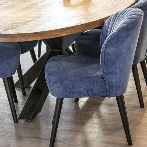 Trendy eetkamerstoel blauw met zwarte houten poot>Straluma Hot