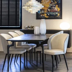 Trendy eetkamerstoel wit velours met zwart metalen poot></noscript>Straluma New