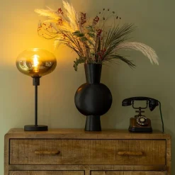 Trendy tafellamp zwart met glazen kap helder/goud><noscript><img width=