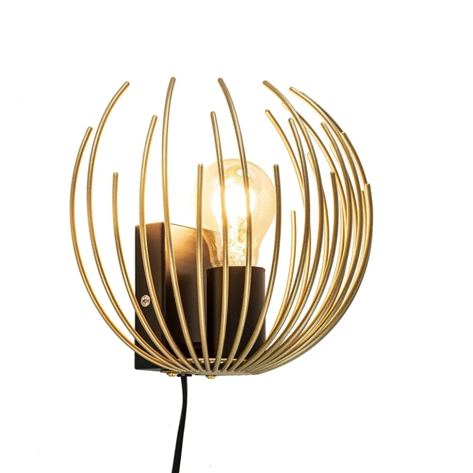 Trendy wandlamp goud met zwart inclusief snoer>Straluma Best
