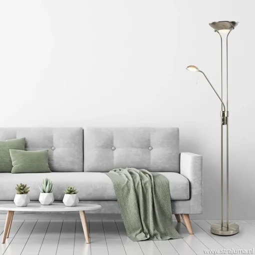 Uplighter met leesarm New Luna nikkel>Straluma
