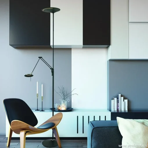 Uplighter zwart met leeslamp - 2 x pushdimmer>Straluma Clearance