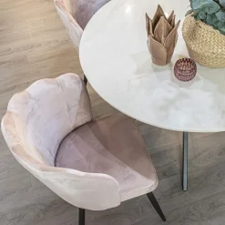 Velvet roze eetkamerstoel met zwart metalen pootjes></noscript>Straluma Best
