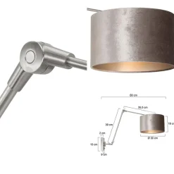 Verstelbare wandlamp staal met velourse kap zilver></noscript>Straluma Discount
