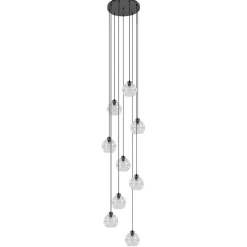 Videlamp / multipendel 9L zwart helder bolglas>Straluma Discount