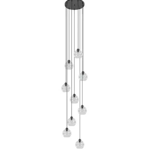 Videlamp / multipendel 9L zwart helder bolglas>Straluma Discount