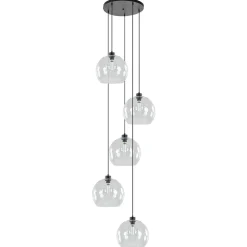 Videlamp / multipendel zwart met 5 helder glazen bollen>Straluma New