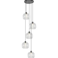Videlamp / multipendel zwart met 5 helder glazen bollen>Straluma New