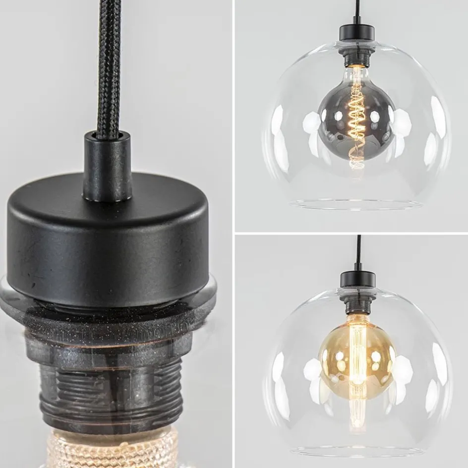 Videlamp / multipendel zwart met 5 helder glazen bollen>Straluma New