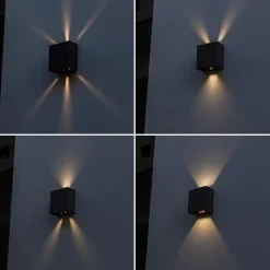 Vierkante LED buitenlamp wand zwart up+down>Straluma Hot