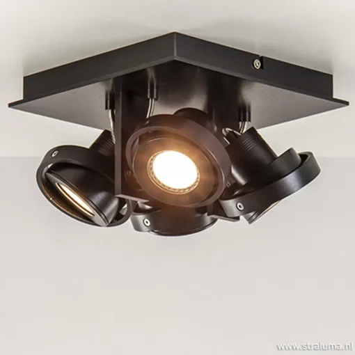 Vierkante LED plafondlamp 4-lichts zwart>Straluma Online