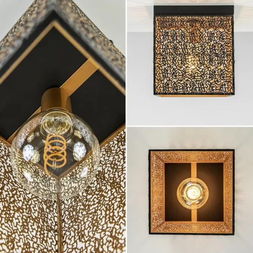 Vierkante plafondlamp zwart met gouden binnenzijde>Straluma Best