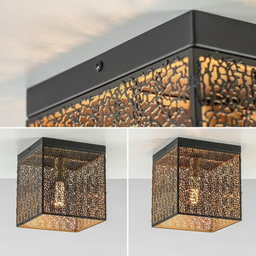 Vierkante plafondlamp zwart met gouden binnenzijde>Straluma Best