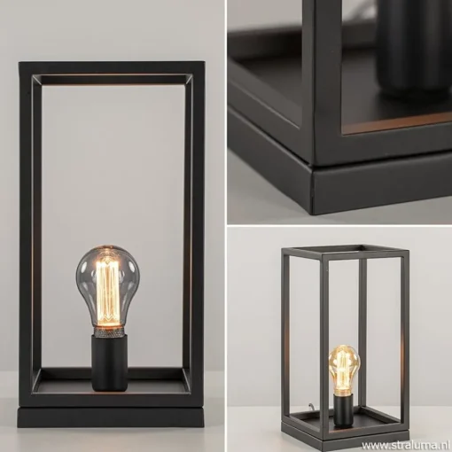Vierkante tafellamp frame zwart modern>Straluma New