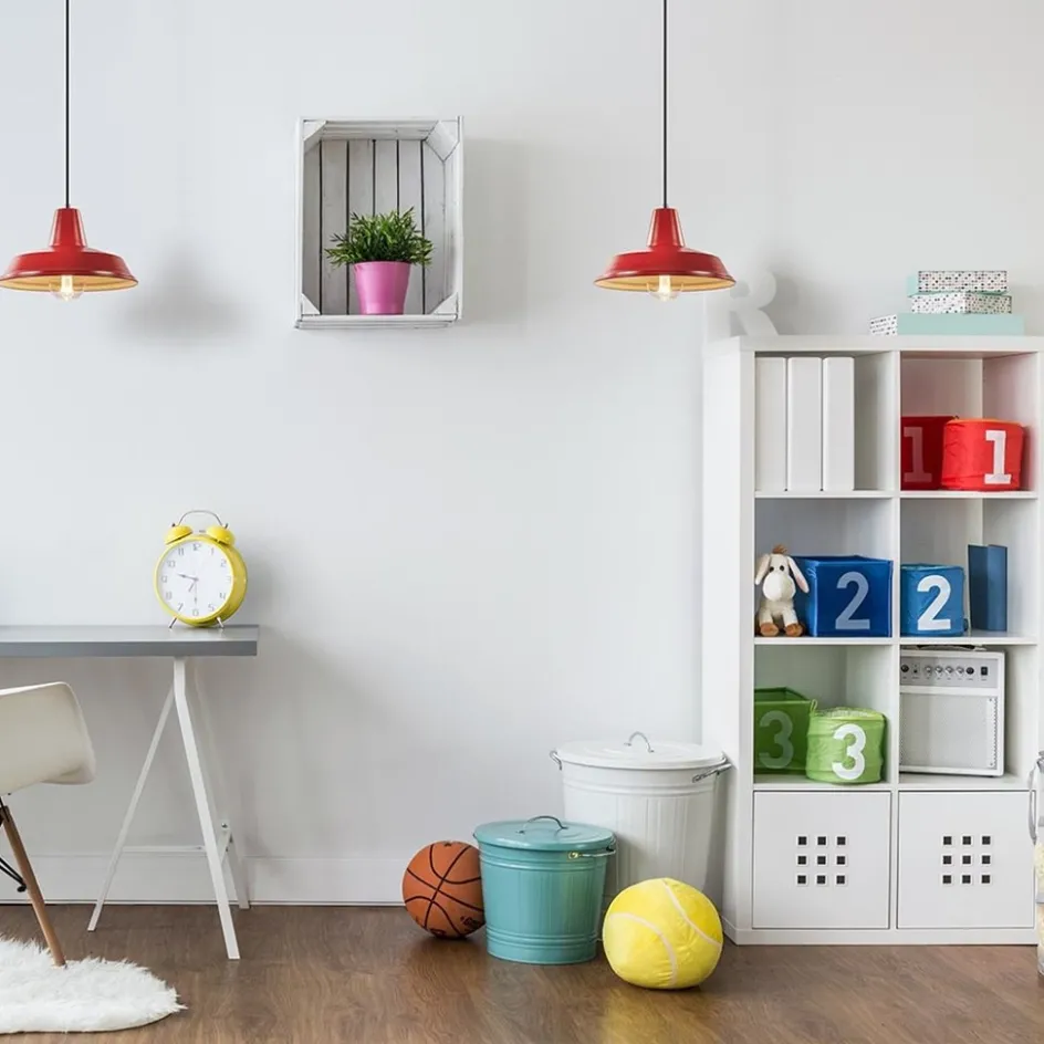 Vintage hanglamp rood met wit en zwart snoer>Straluma Hot