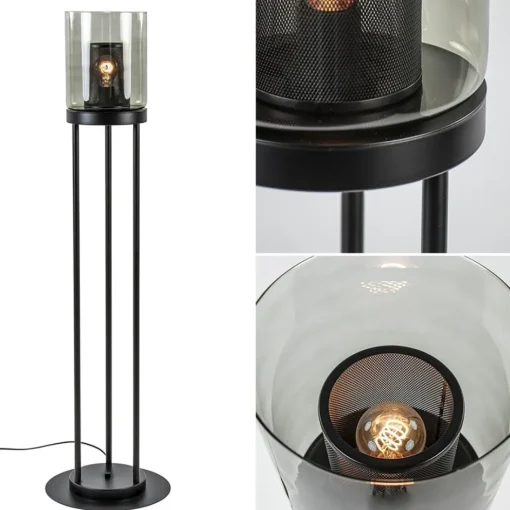 Vloerlamp cilinder mat zwart met smoke glazen kap>Straluma Outlet