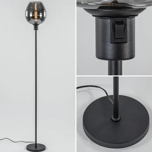 Vloerlamp Fantasy op stang zwart + smoke glas>Straluma Sale