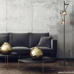 Vloerlamp Globe 2-L zwart/goud smokeglas></noscript>Straluma Sale