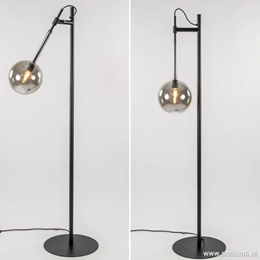 Vloerlamp Globe 1L zwart/smoke glas 25cm>Straluma Hot
