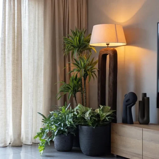 Vloerlamp Kelafo hout chocolade bruin exclusief kap>Straluma Hot