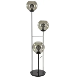Vloerlamp 3-L zwart met bolglas smoke>Straluma Clearance