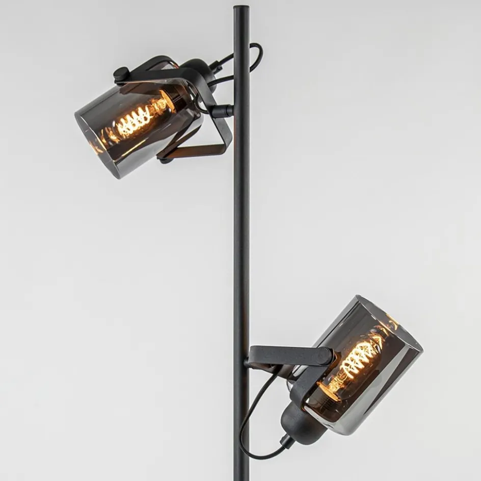Vloerlamp mat zwart met titanium glazen kappen>Straluma Online