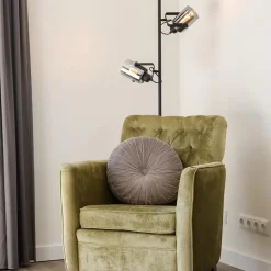 Vloerlamp mat zwart met titanium glazen kappen><noscript><img width=