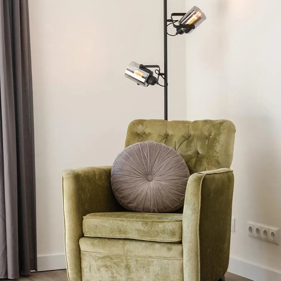 Vloerlamp mat zwart met titanium glazen kappen>Straluma Online