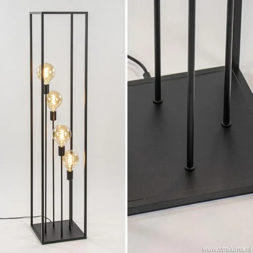 Vloerlamp open frame zwart 4-lichts>Straluma Online