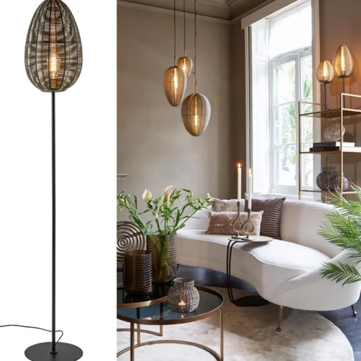 Vloerlamp Yaelle antiek brons met zwarte voet>Straluma New