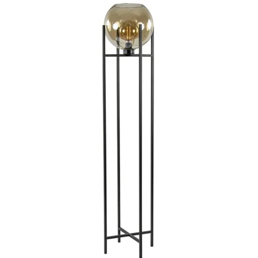 Vloerlamp zwart + amber glazen bol>Straluma Outlet
