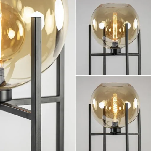 Vloerlamp zwart + amber glazen bol>Straluma Outlet