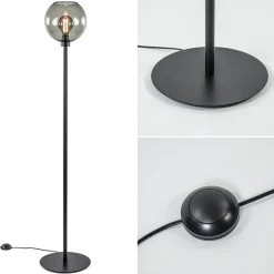 Vloerlamp zwart met smoke glazen kap>Straluma Sale