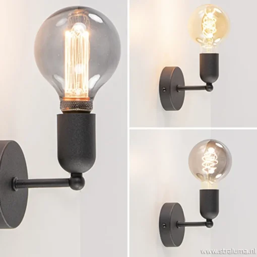 Wandlamp basic boog klein zwart>Straluma Outlet