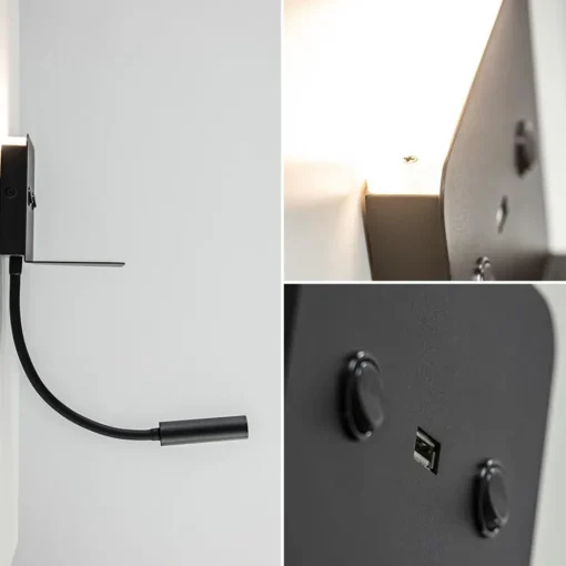 Wandlamp bed zwart flex + USB charger>Straluma Best