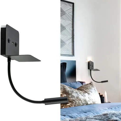 Wandlamp bed zwart flex + USB charger>Straluma Best