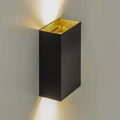 Wandlamp Eros rechthoek zwart/matgoud 2xgu10></noscript>Straluma Sale