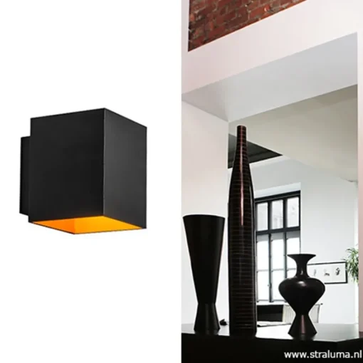Wandlamp kubus zwart/goud>Straluma Outlet