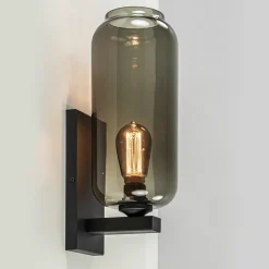 Wandlamp Lett zwart + smoke glas>Straluma Online