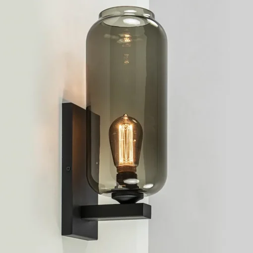 Wandlamp Lett zwart + smoke glas>Straluma Online