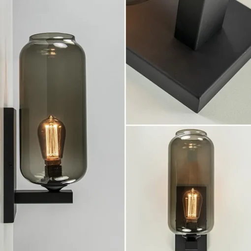 Wandlamp Lett zwart + smoke glas>Straluma Online