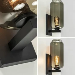 Wandlamp Lett zwart + smoke glas></noscript>Straluma Online