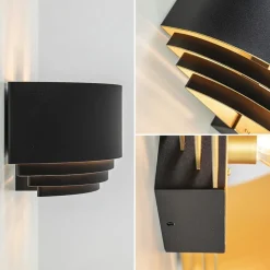 Wandlamp zwart/goud up+down langwerpig></noscript>Straluma Discount