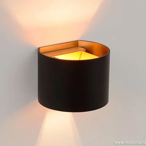 Wandlamp zwart/goud Xio up+down rond>Straluma Clearance