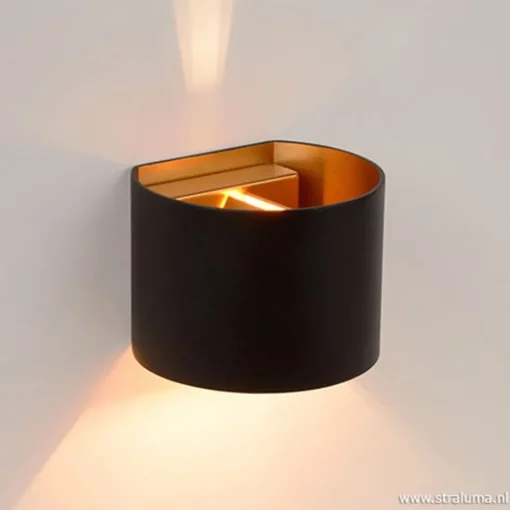 Wandlamp zwart/goud Xio up+down rond>Straluma Clearance